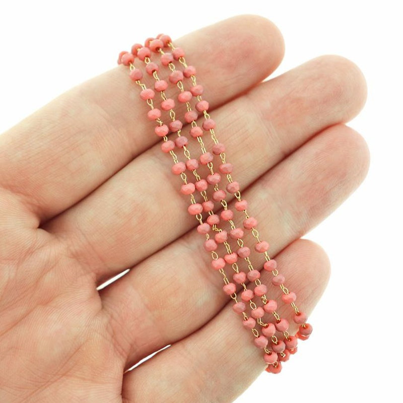 Chaîne de chapelet perlée BULK - 3 mm à facettes en verre bleu et laiton doré - Choisissez votre longueur - 1 mètre + - RC031