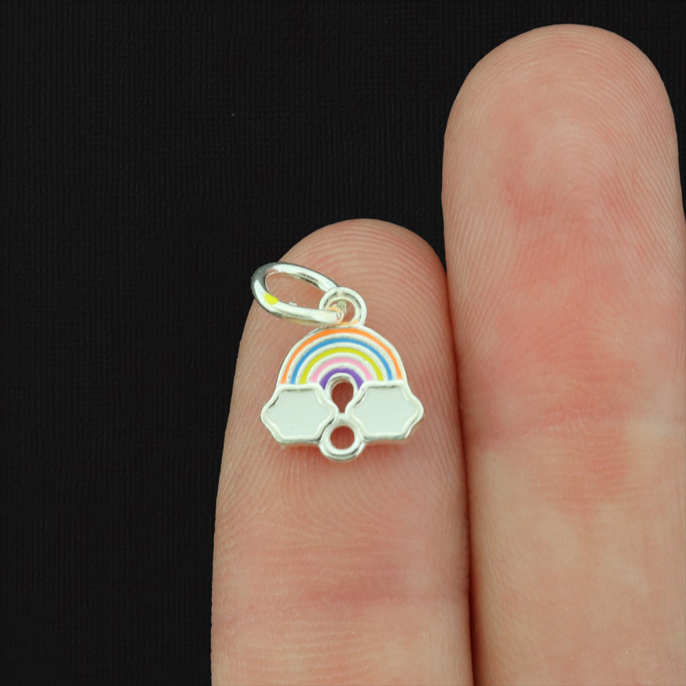 Rainbow Connector Silver Tone Enamel Charms - E383