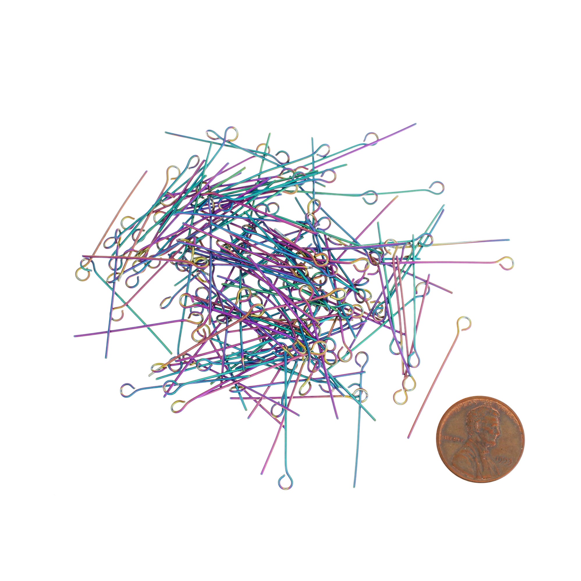 10 Hypoallergenic Rainbow Stainless Steel Eye Pins - 22 Gauge - Choose Your Length!