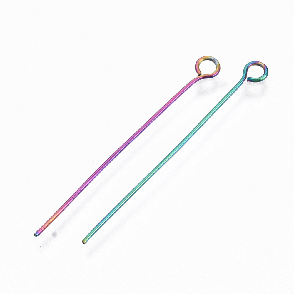 10 Hypoallergenic Rainbow Stainless Steel Eye Pins - 22 Gauge - Choose Your Length!
