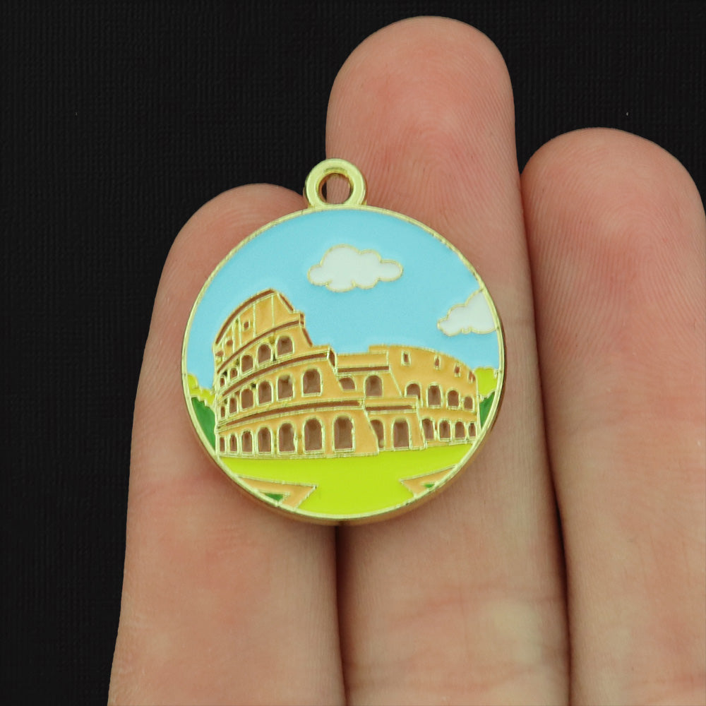Roman Colosseum Gold Tone Enamel Charm - E444