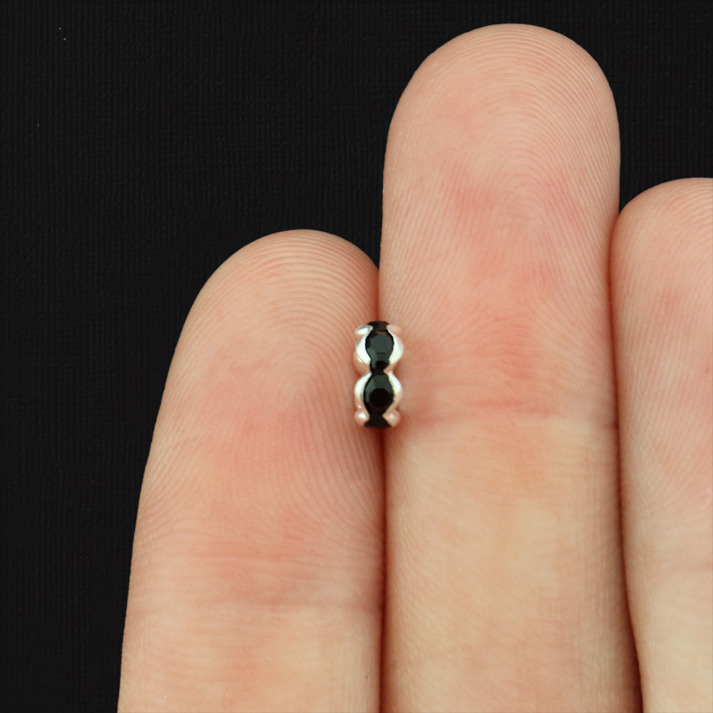 Rondelle Spacer Beads 6mm x 3mm - Silver Tone with Inset Rhinestones - 25 Beads - Choose You Rhinestone Color