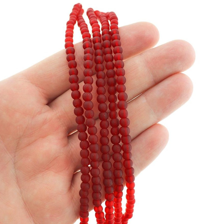 Round Cultured Sea Glass Beads 4mm - Frosted - 1 Strand 48 Beads - Choose Your Color!