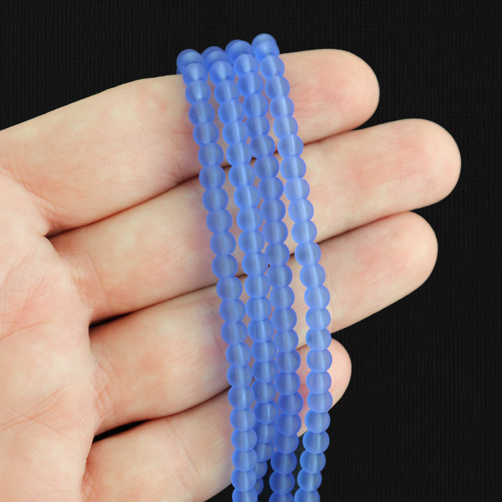 Round Cultured Sea Glass Beads 4mm - Frosted - 1 Strand 48 Beads - Choose Your Color!
