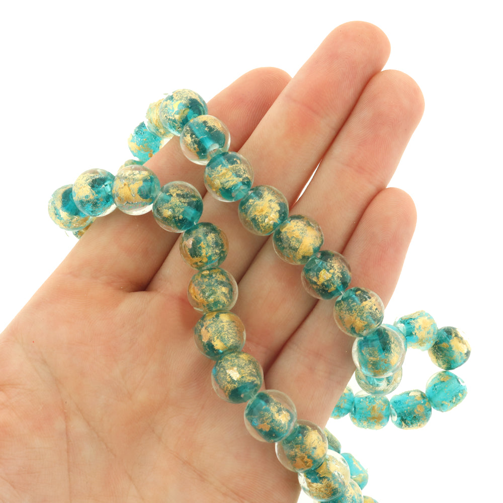 Round Glass Beads 10mm - 5 beads - Gold Foil - Choose Your Color