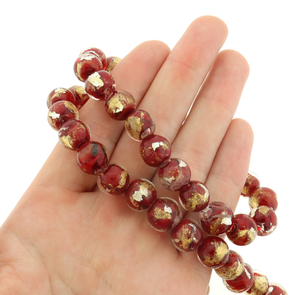 Round Glass Beads 10mm - 5 beads - Gold Foil - Choose Your Color