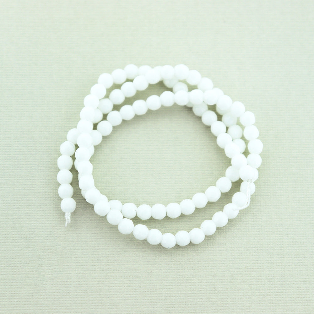 Round Glass Beads 4mm - White - 1 Strand 90 Beads - BD2008