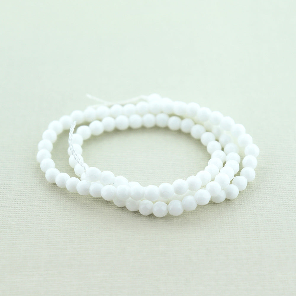 Round Glass Beads 4mm - White - 1 Strand 90 Beads - BD2008