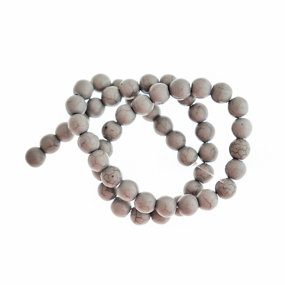 Round Glass Beads 8mm - Grey Marble - 1 Strand 51 Beads - BD2036