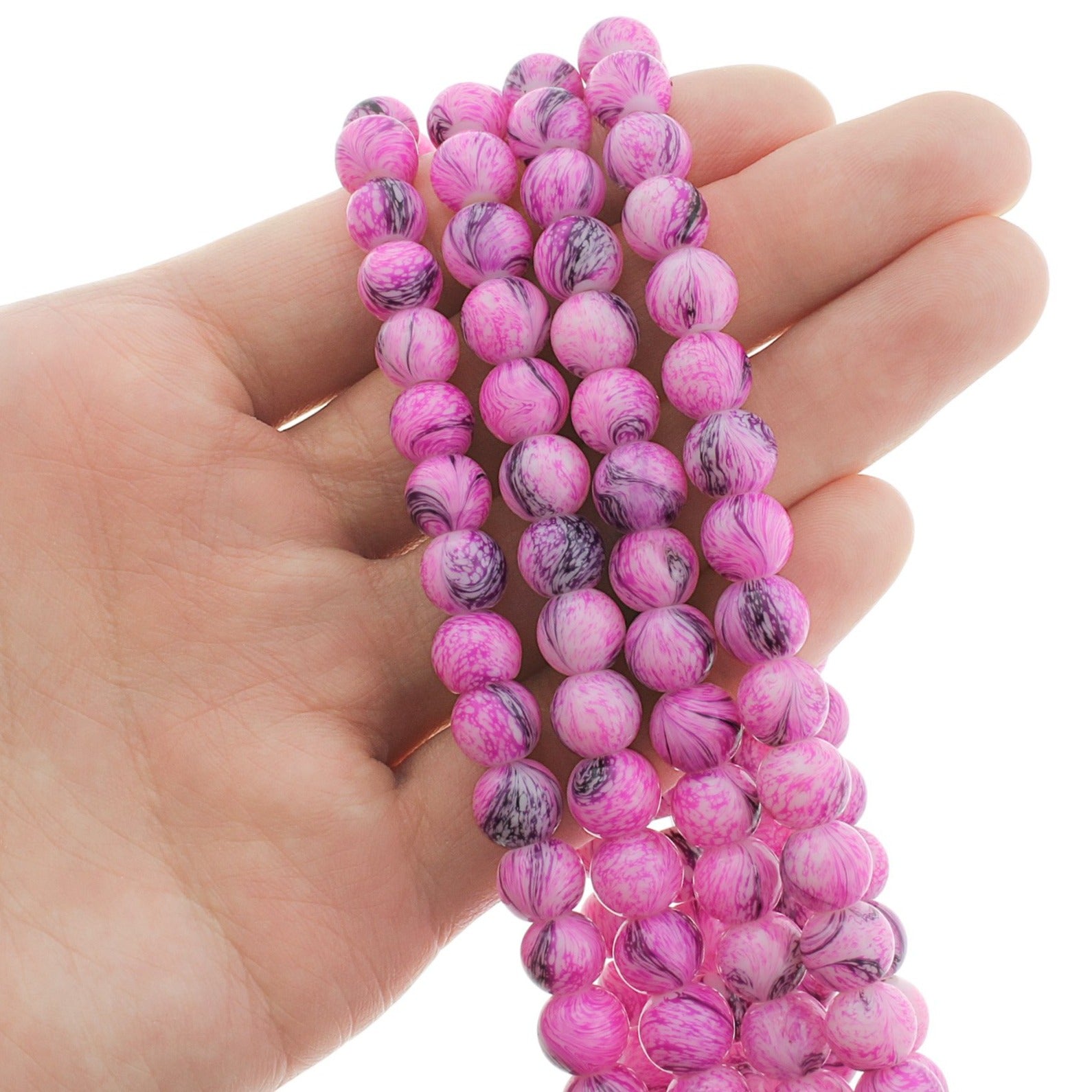 Perles de Verre Rondes 8mm - Tourbillon Marron et Noir - 1 Rang 48 Perles - BD2042