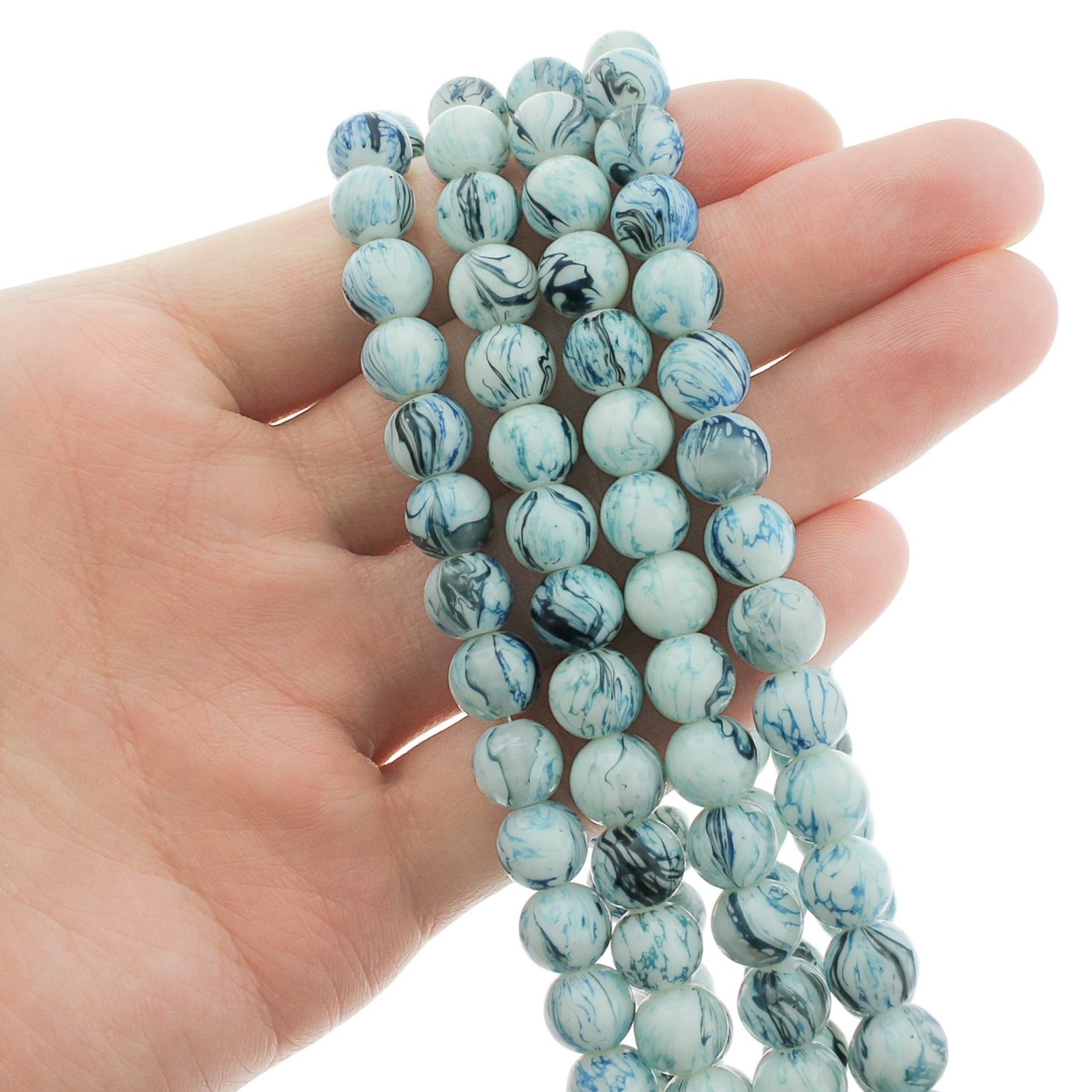 Perles de Verre Rondes 8mm - Tourbillon Marron et Noir - 1 Rang 48 Perles - BD2042