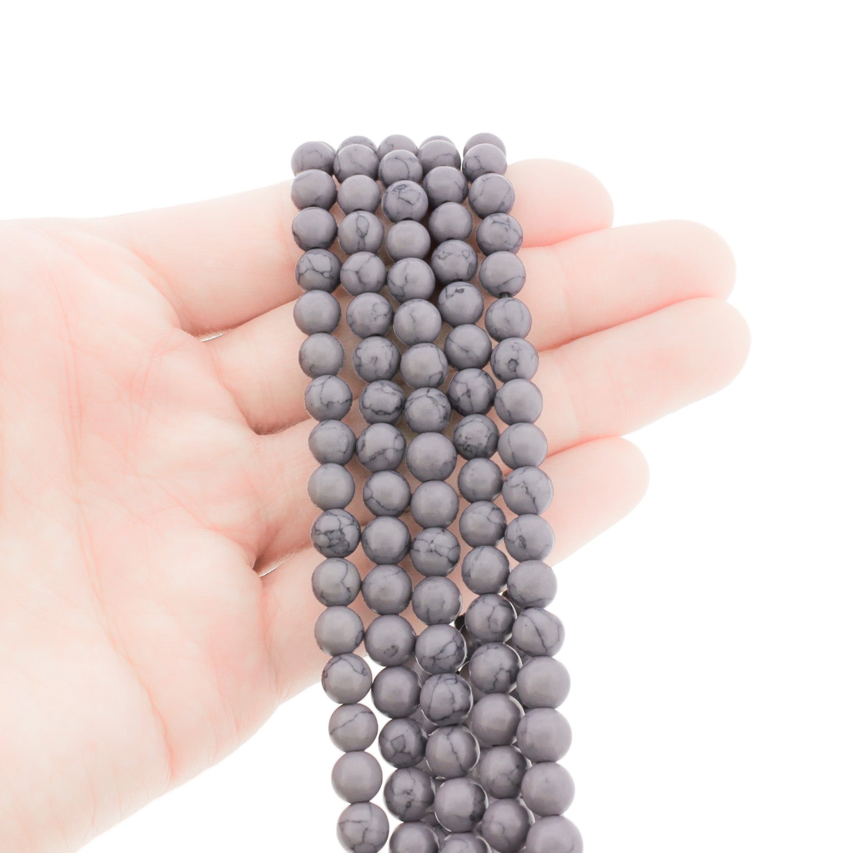 Round Imitation Gemstone Beads - Purple and Grey Veins - 1 Strand 67 Beads - Choose Your Size!