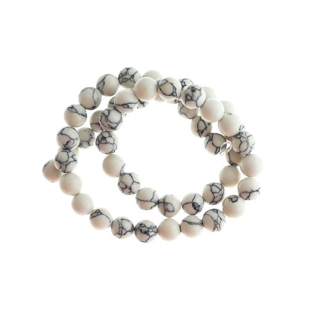 Perles Rondes Imitation Howlite 8mm - Blanc Marbré Gris - 1 Rang de 50 Perles - BD2804