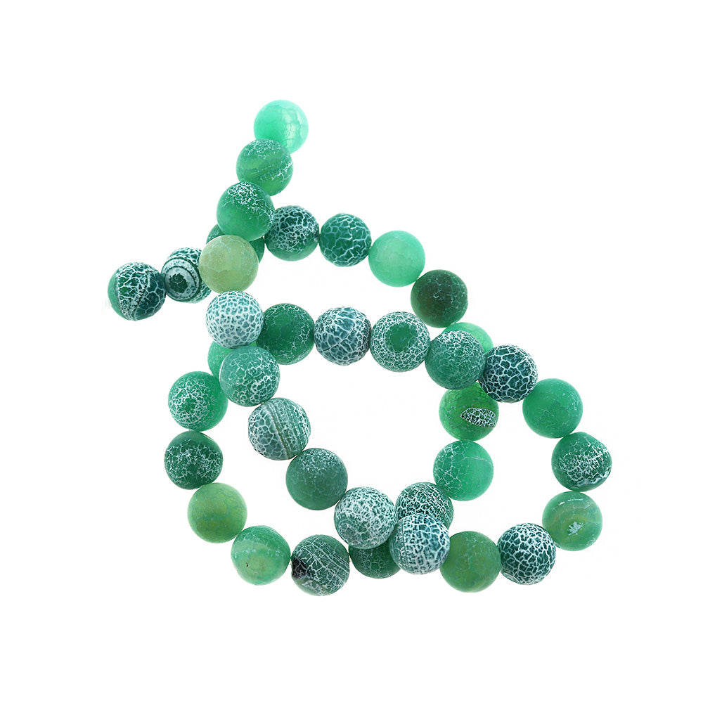 Perles d'agate naturelle rondes 6mm -10mm - Choisissez votre taille - Craquelé patiné vert - 1 brin complet de 15,5" - BD2416