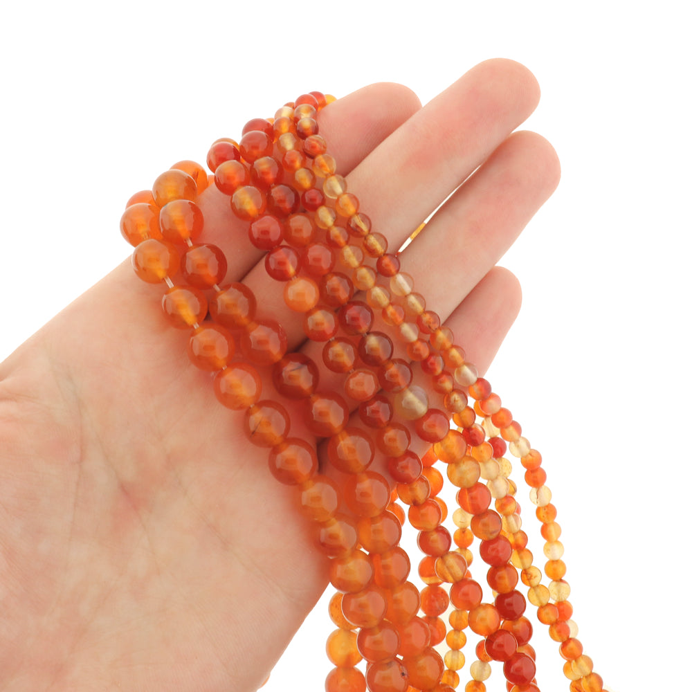 Round Natural Carnelian Beads 4mm - 8mm - Choose Your Size - Orange Creamsicle - 1 Full Strand - BD3017