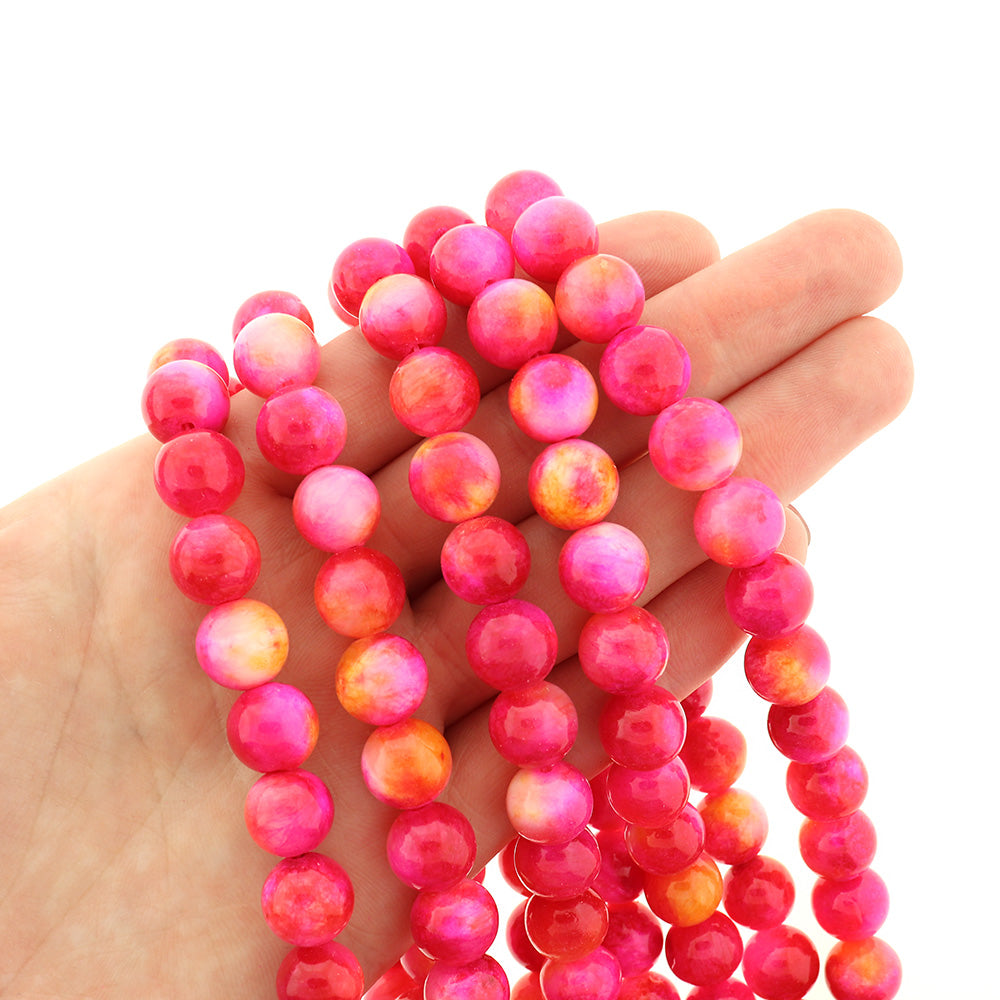 Round Natural Jade Beads 6mm - 10mm - Choose Your Size - Sunset Red Tones - 1 Full 15.7" Strand - BD2540