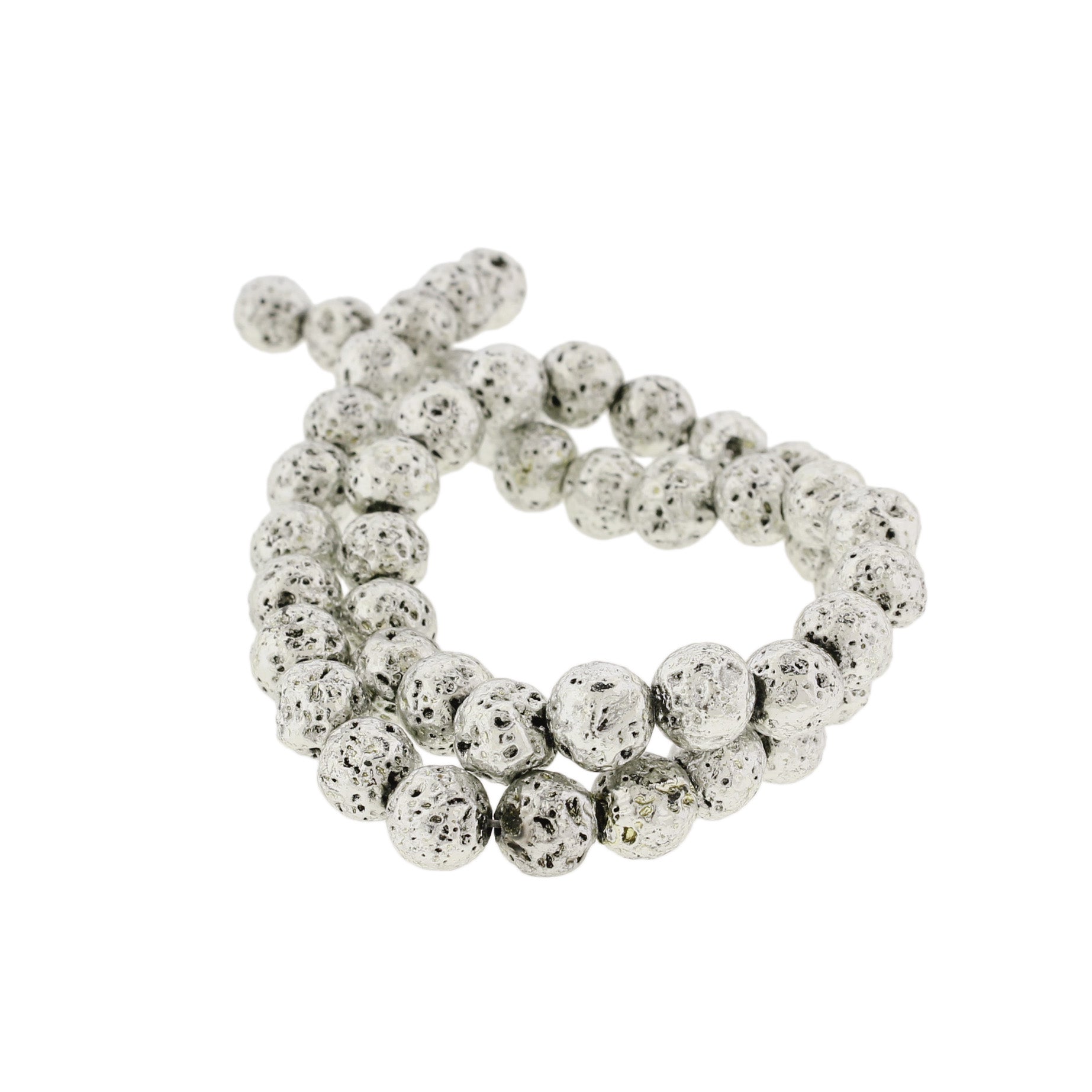 Round Natural Lava Beads 8mm - Silver - 1 Strand 48 Beads - BD2784