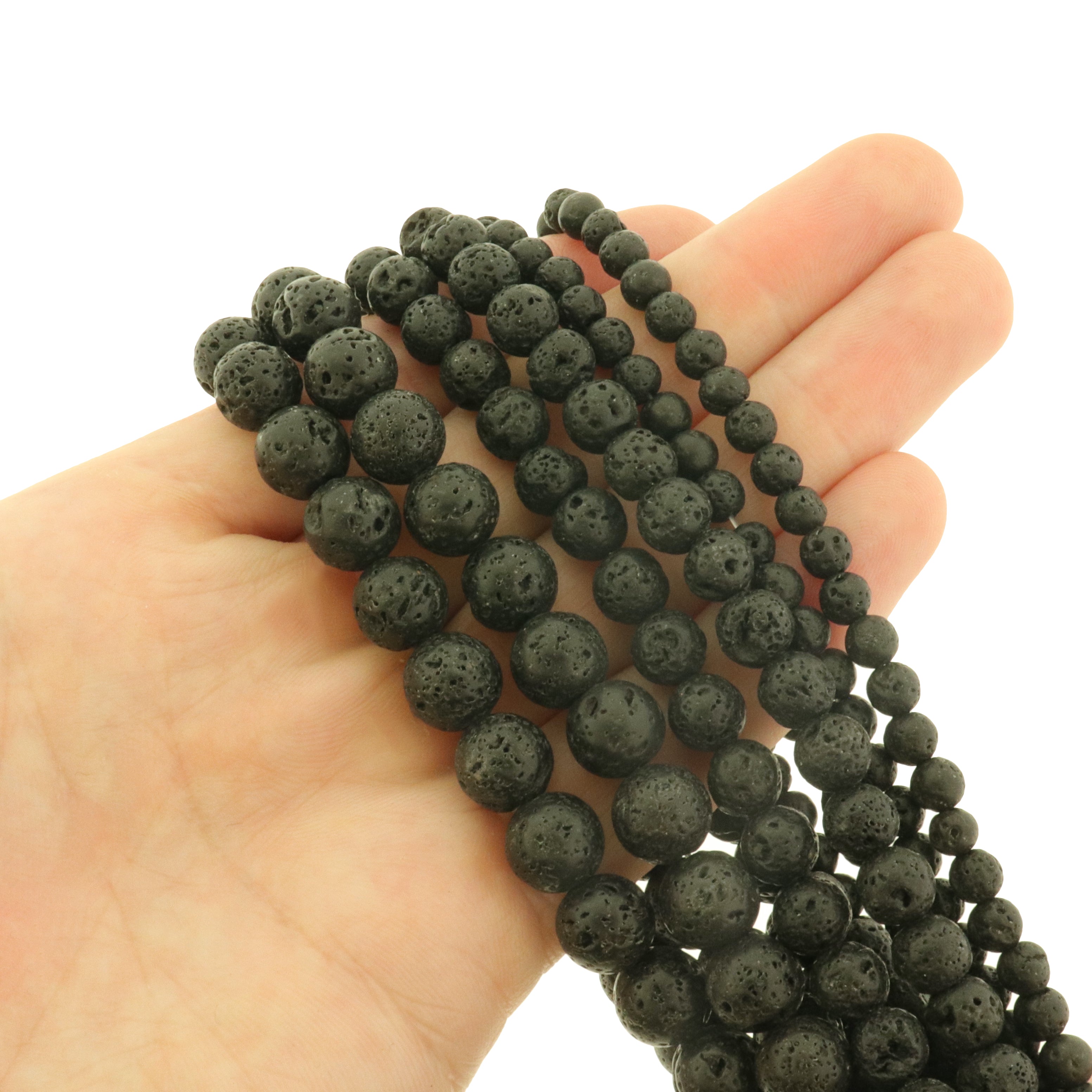 Round Natural Volcano Lava Beads - Black - 1 Strand - Choose Your Size!