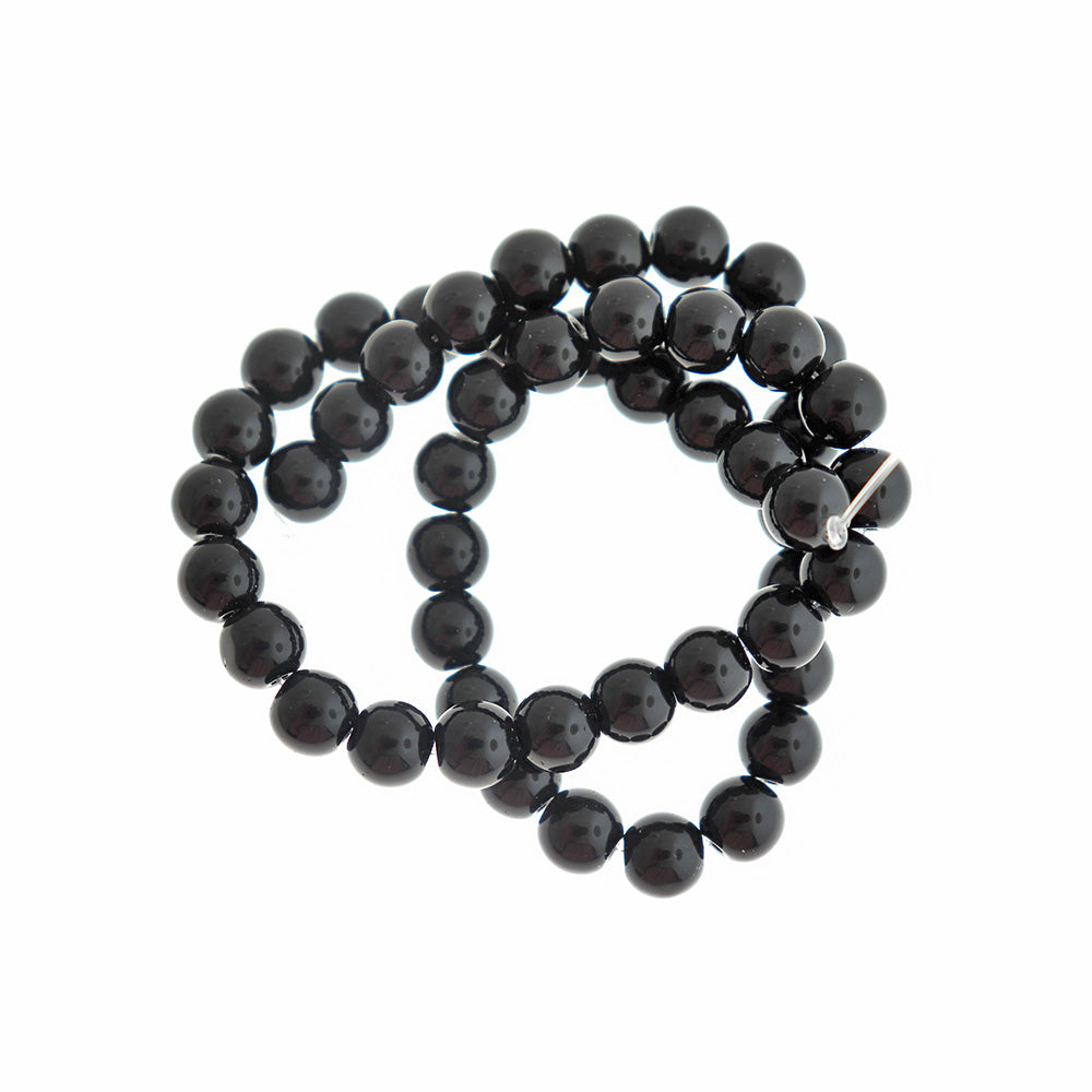 Round Synthetic Black Stone Beads 8mm - Black - 1 Strand 49 Beads - BD2712
