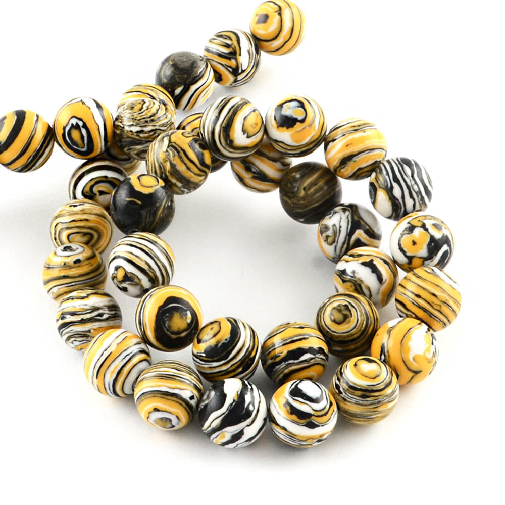 Perles de pierres précieuses synthétiques rondes 8 mm - Marbre noir et blanc - 1 brin 50 perles - BD274