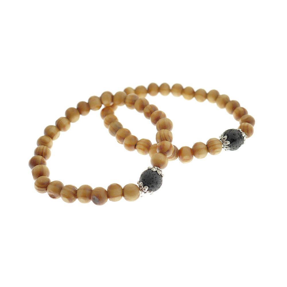 Round Wood Bead Bracelet - 8mm / 56mm - With Focal Bead - Choose Your Color!