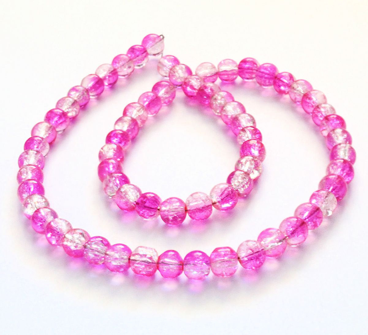SALE 20 Crackle Glass Beads 6mm - Simply Stunning Pink and Clear - LBD309