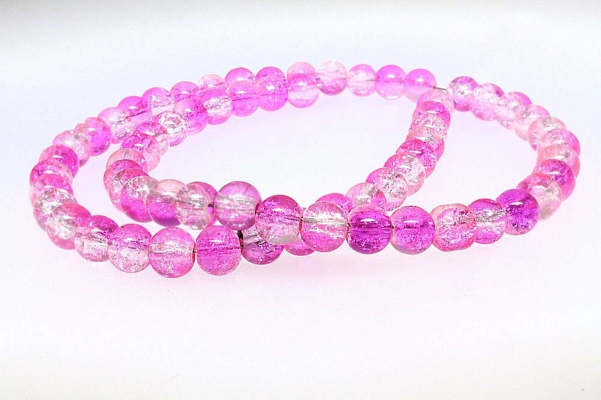 SALE 20 Crackle Glass Beads 6mm - Simply Stunning Pink and Clear - LBD309