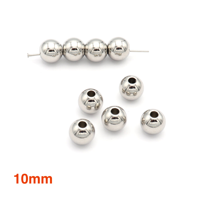 Stainless Steel Polished Beads - 3mm, 4mm, 6mm, 8mm, 10mm - Seamless Round and Shiny!