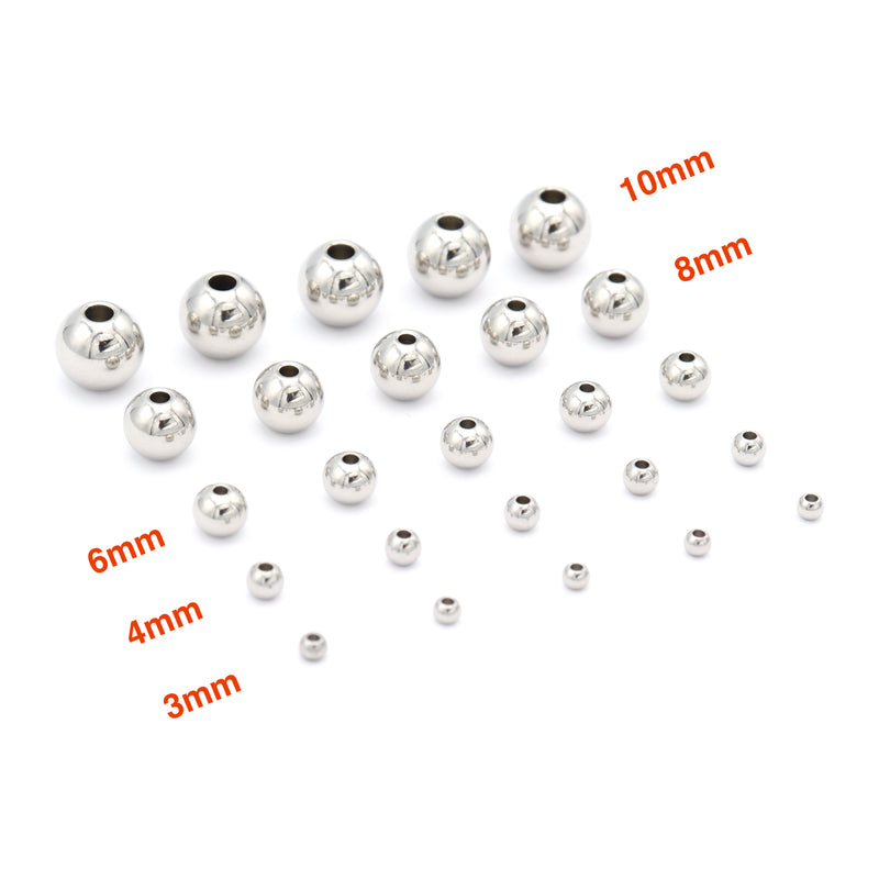 Stainless Steel Polished Beads - 3mm, 4mm, 6mm, 8mm, 10mm - Seamless Round and Shiny!