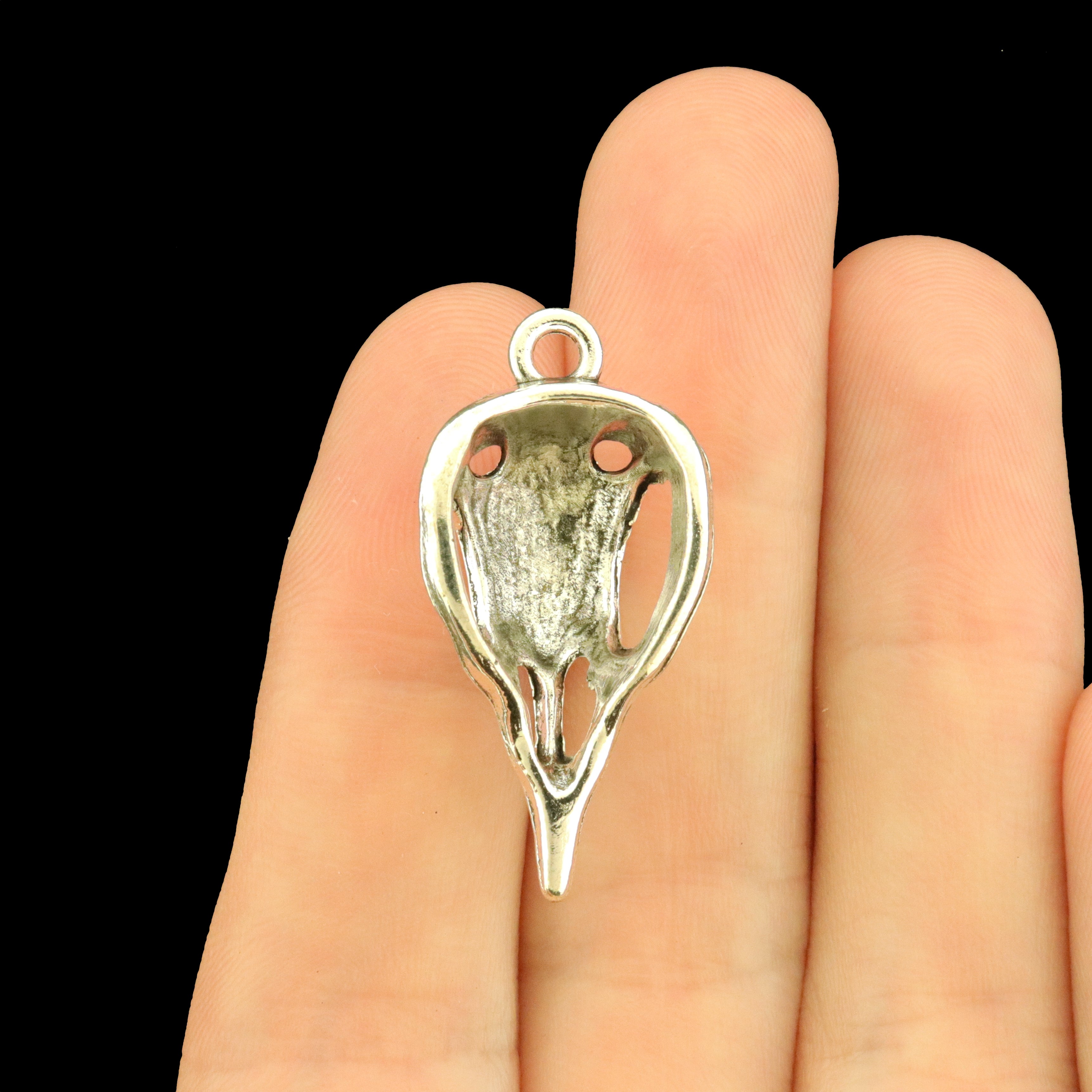 6 Bird Skull Smooth 3D Antique Silver Tone Charms - SC503