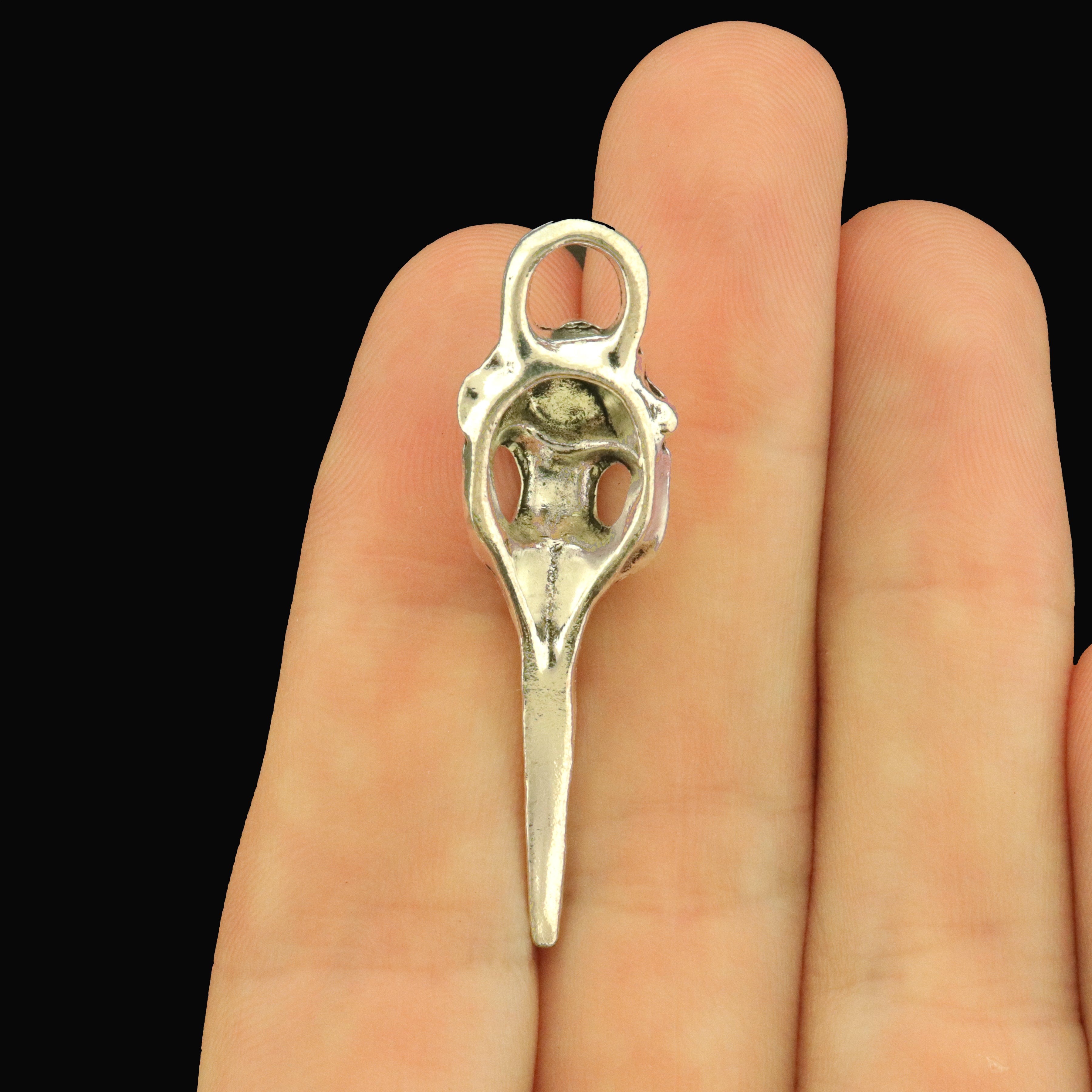 6 Bird Skull 3D Antique Silver Tone Charms - SC505
