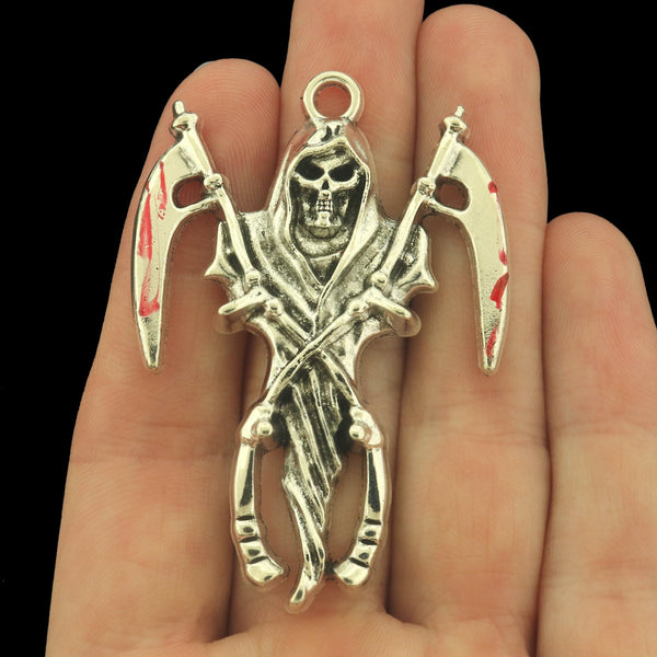 2 Grim Reaper Antique Silver Tone Charms - SC9000