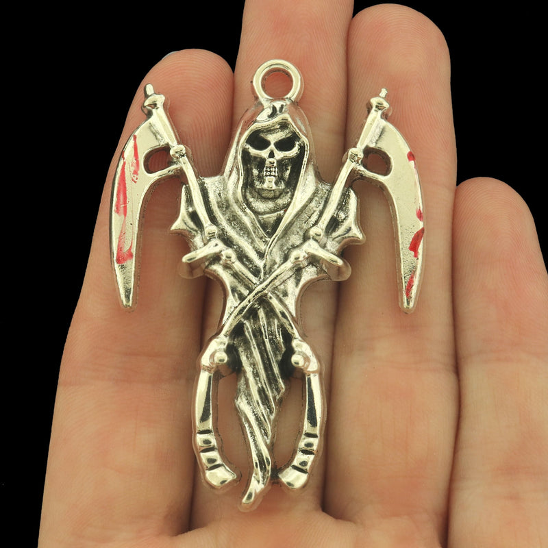 2 Grim Reaper Antique Silver Tone Charms - SC9000