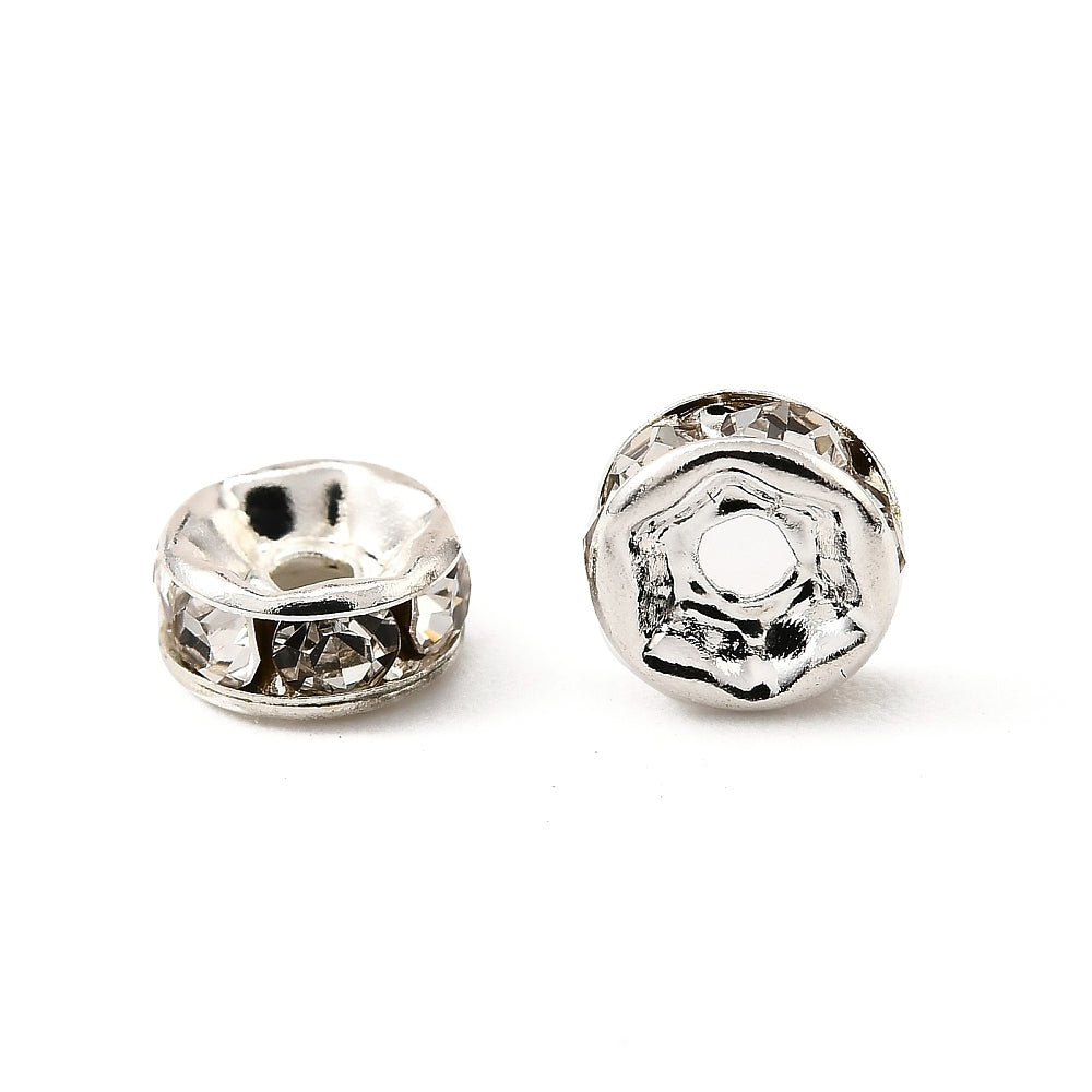 40 Rondelle 6mm Spacer Beads with Inset Rhinestones - Grade A - Choose Your Color!