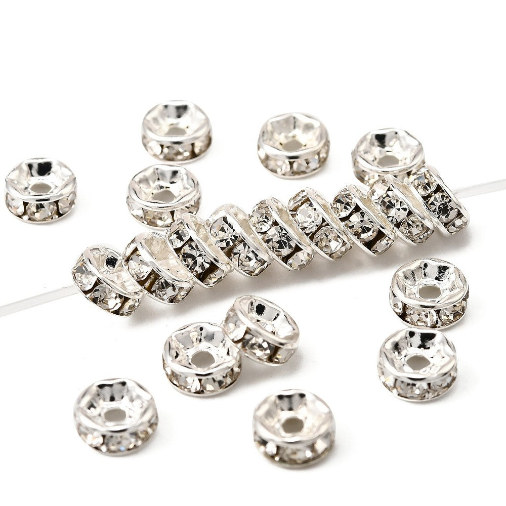 40 Rondelle 6mm Spacer Beads with Inset Rhinestones - Grade A - Choose Your Color!