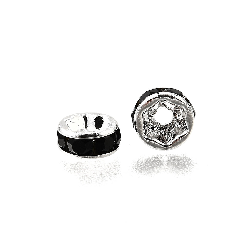 40 Rondelle 6mm Spacer Beads with Inset Rhinestones - Grade A - Choose Your Color!