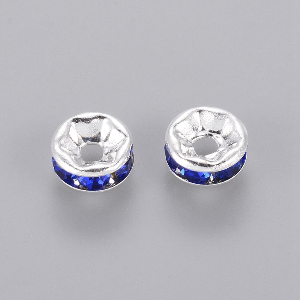 40 Rondelle 6mm Spacer Beads with Inset Rhinestones - Grade A - Choose Your Color!