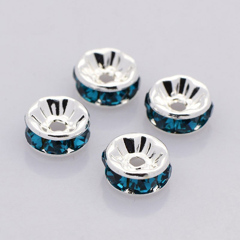 40 Rondelle 6mm Spacer Beads with Inset Rhinestones - Grade A - Choose Your Color!