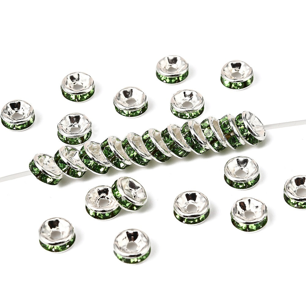 40 Rondelle 6mm Spacer Beads with Inset Rhinestones - Grade A - Choose Your Color!