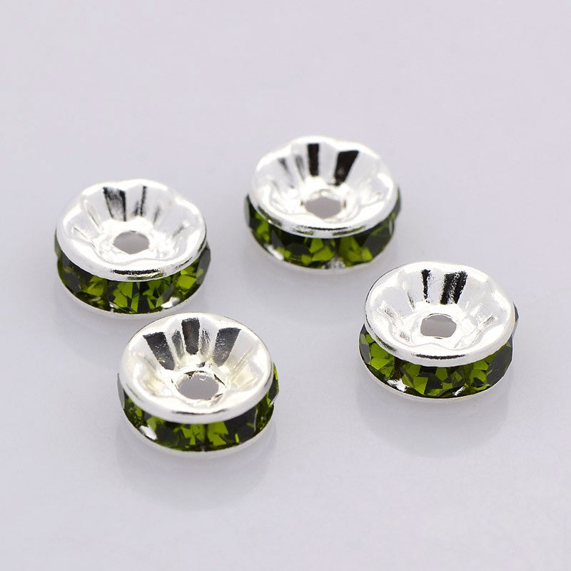 40 Rondelle 6mm Spacer Beads with Inset Rhinestones - Grade A - Choose Your Color!