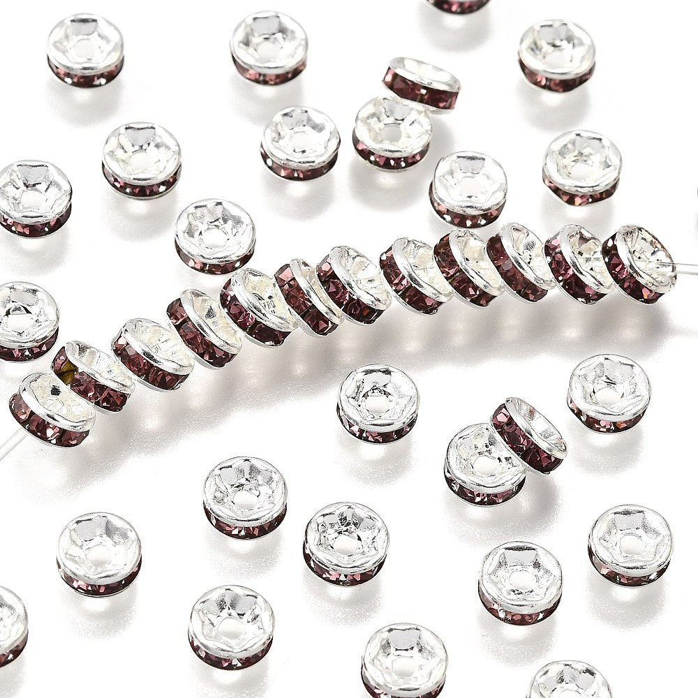 40 Rondelle 6mm Spacer Beads with Inset Rhinestones - Grade A - Choose Your Color!