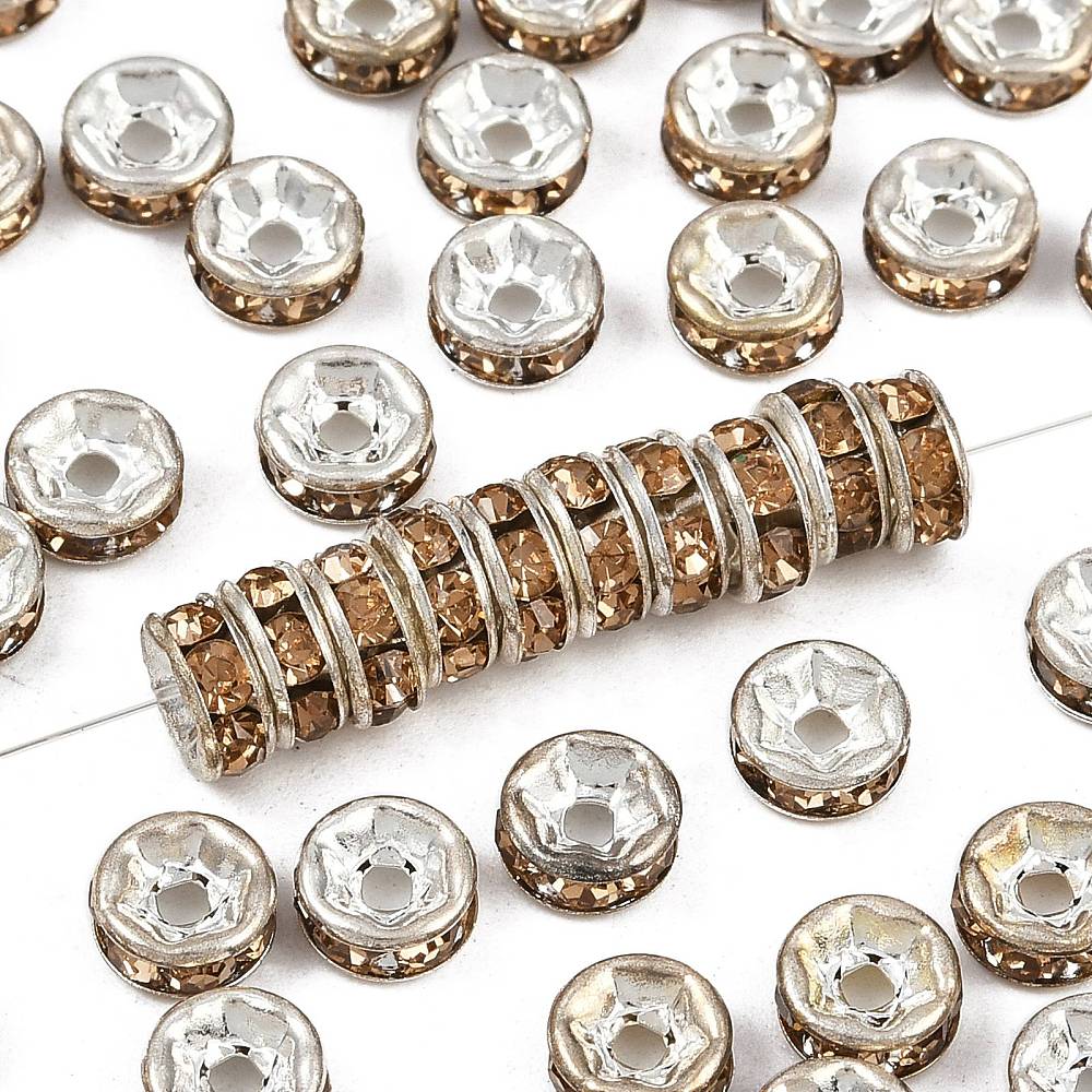 40 Rondelle 6mm Spacer Beads with Inset Rhinestones - Grade A - Choose Your Color!