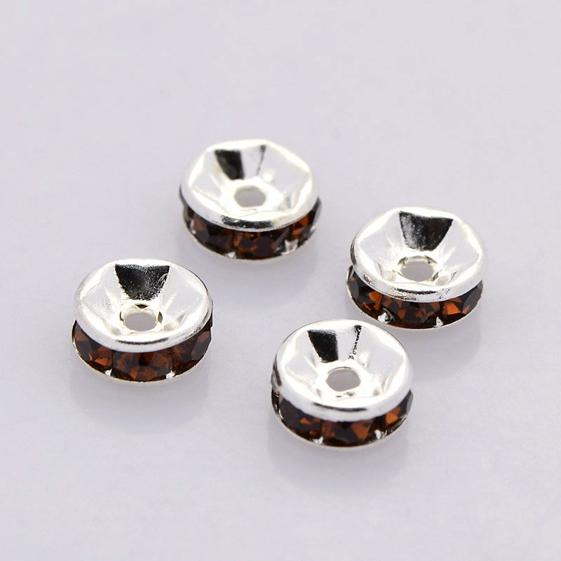 40 Rondelle 6mm Spacer Beads with Inset Rhinestones - Grade A - Choose Your Color!