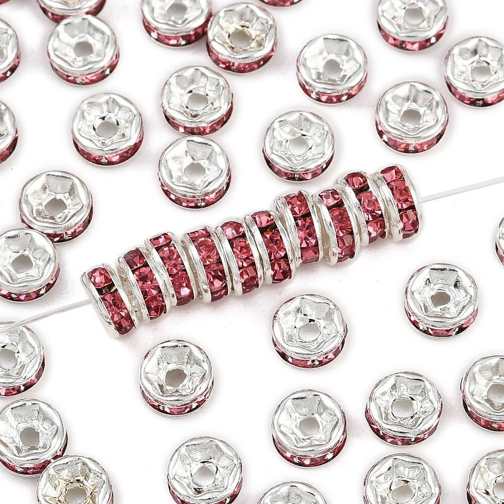 40 Rondelle 6mm Spacer Beads with Inset Rhinestones - Grade A - Choose Your Color!