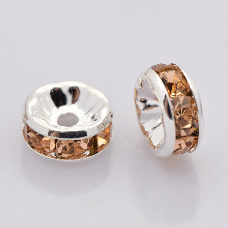 40 Rondelle 6mm Spacer Beads with Inset Rhinestones - Grade A - Choose Your Color!