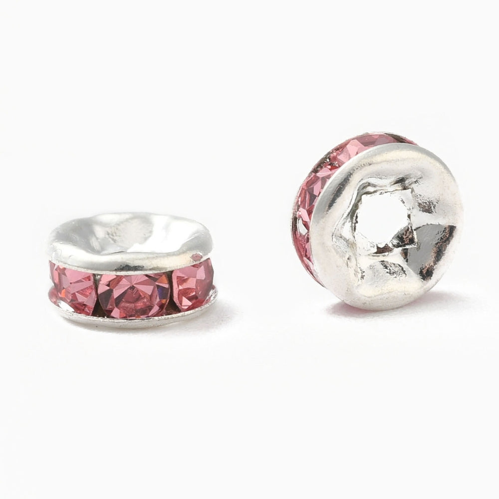 40 Rondelle 6mm Spacer Beads with Inset Rhinestones - Grade A - Choose Your Color!