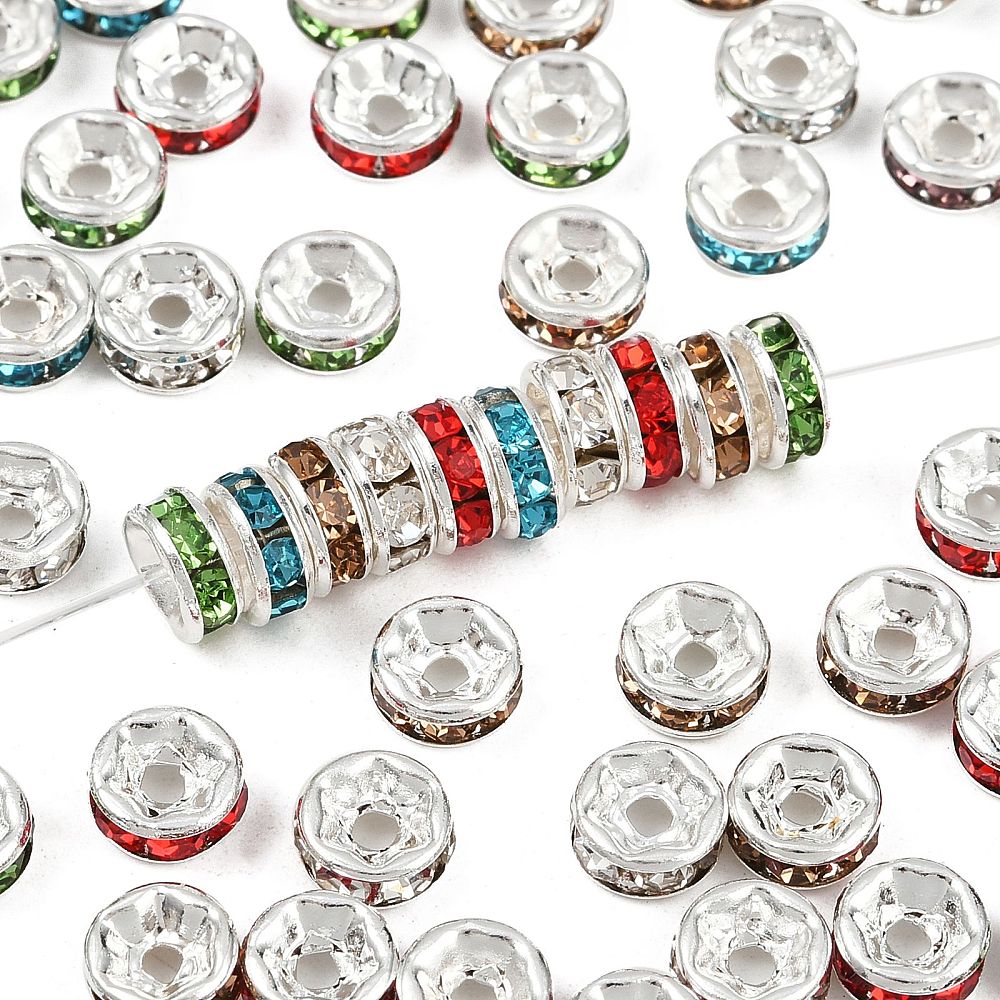 40 Rondelle 6mm Spacer Beads with Inset Rhinestones - Grade A - Choose Your Color!