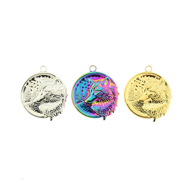 2 Wolf Moon Stainless Steel Charms - Choose Your Tone
