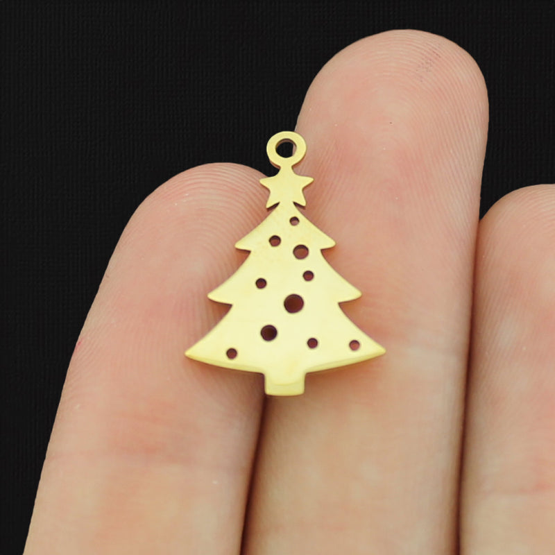 2 Christmas Tree Stainless Steel Charms 2 Sided - Choose Your Tone