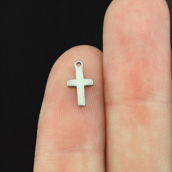 2 Cross Stainless Steel Charms 2 Sided - Choose Your Tone